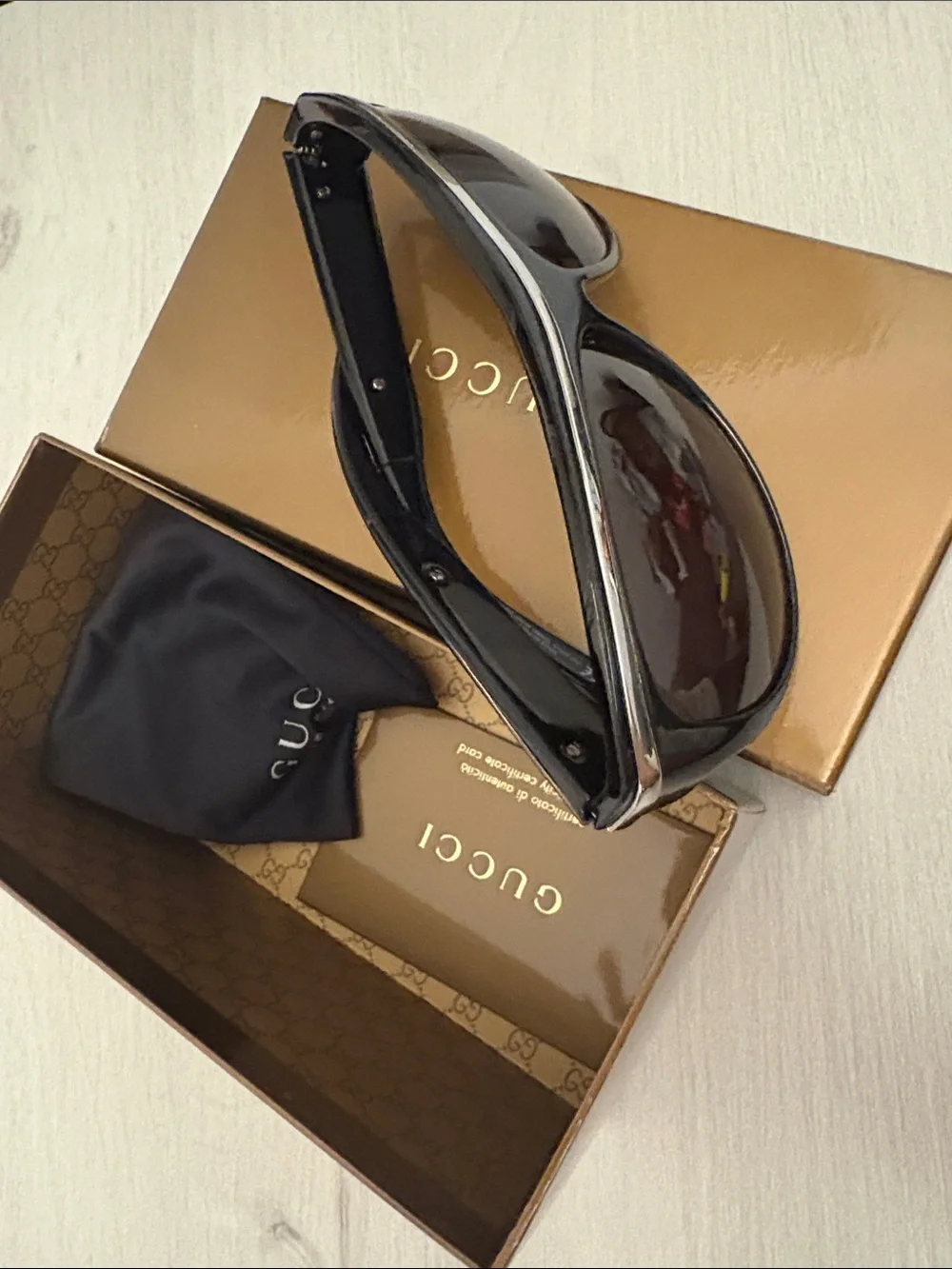 Gucci Black Sunglasses‎ with Gold Case and Box